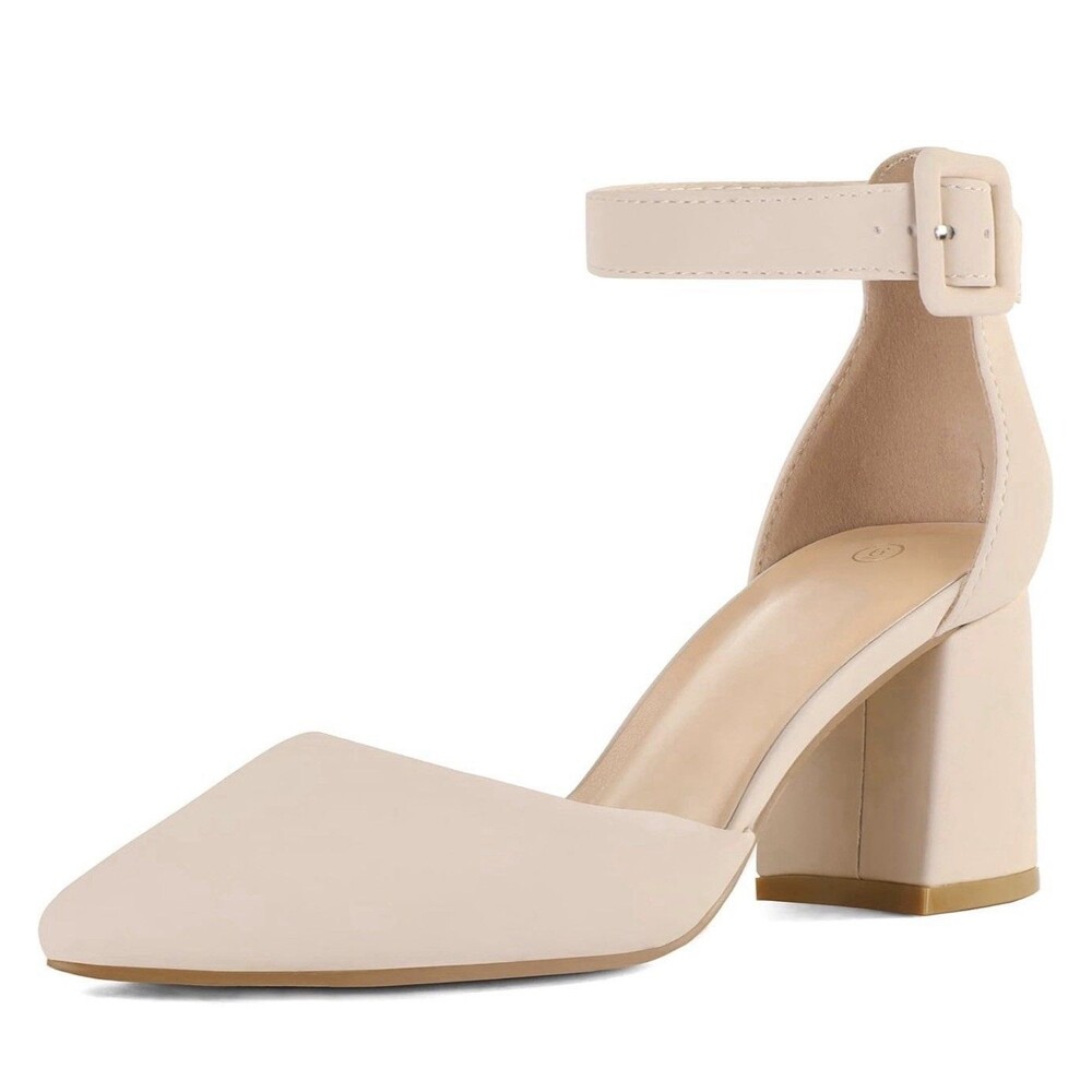 Mysoft Women's Pointed Toe Low Chunky Heels Closed Toe Ankle Strap Dress Pump...